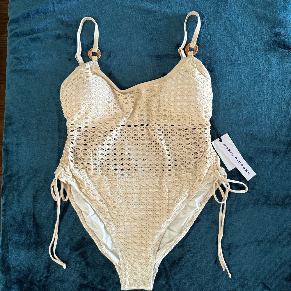 NWT ROBIN PICCONE MARLOW MESH ONE PIECE SWIMSUIT SIZE 12 in ECRU